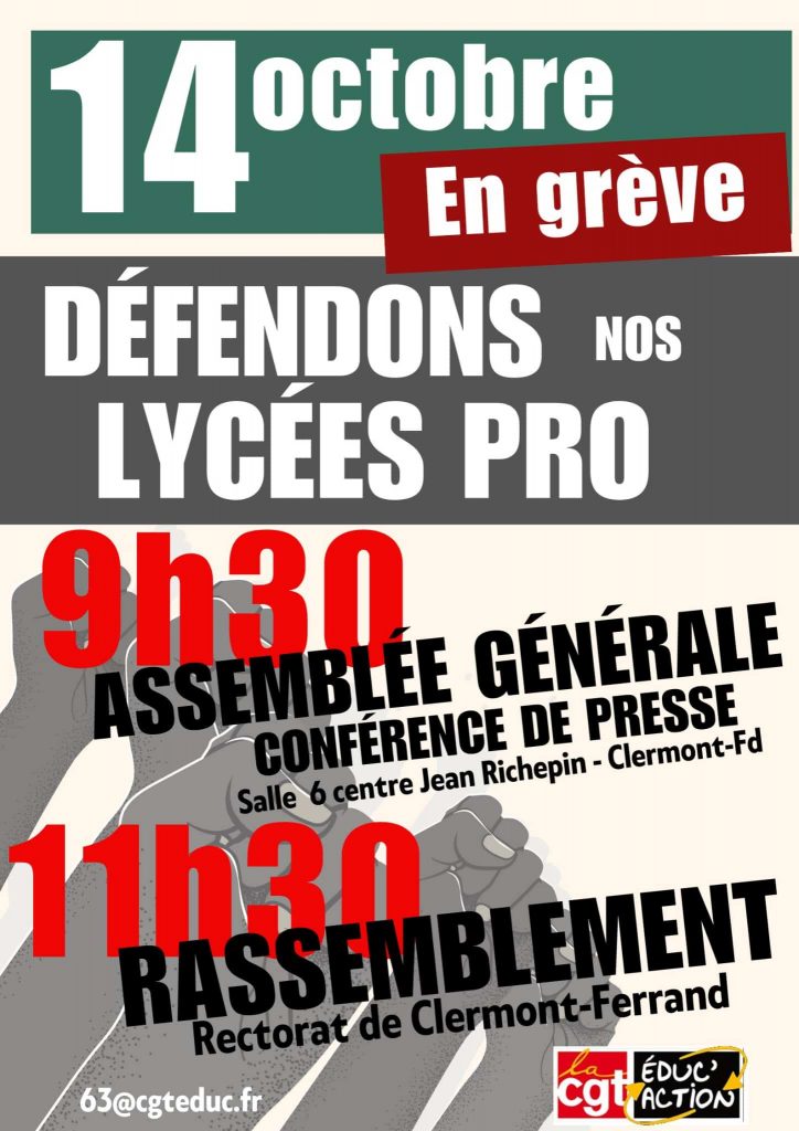 Défense des lycées pro : mobilisation et grève le 14 octobre !