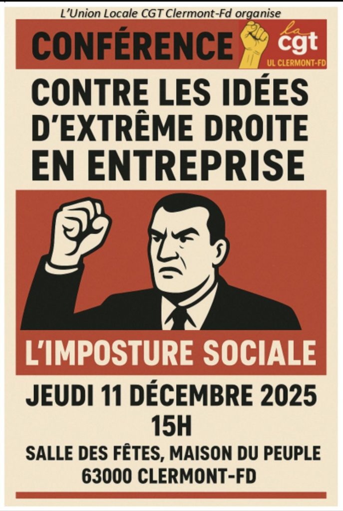 Conférence : L’extrême droite est l’ennemie des salarié·es ! – 11 novembre – 15h – Maison du Peuple