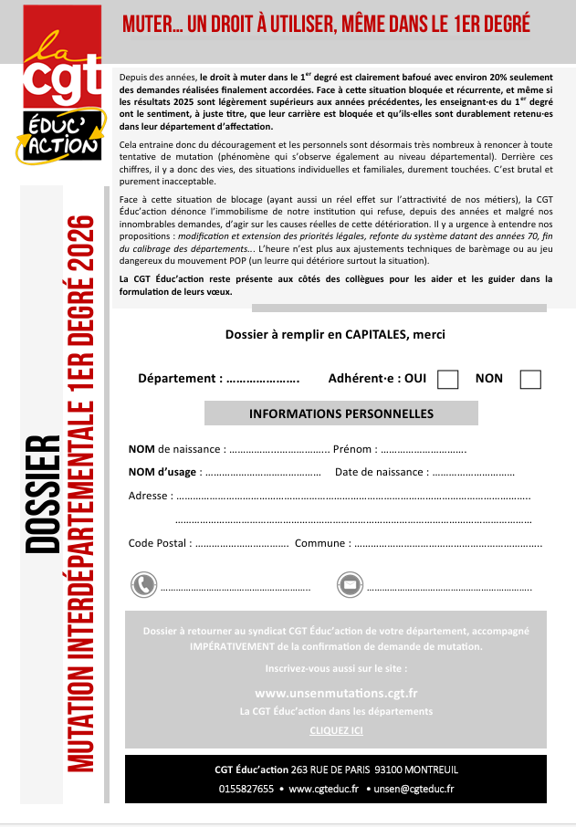 MUTATIONS INTER-DÉPARTEMENTALES 1er DEGRÉ